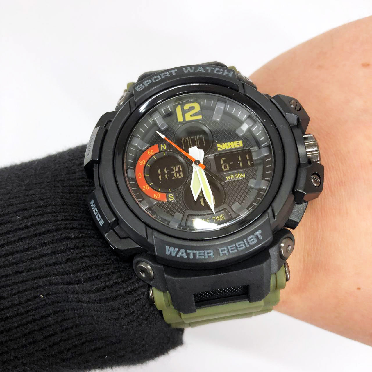 Часы наручные мужские SKMEI 1343AG ARMY GREEN, часы тактические противоударные. Цвет: зеленый