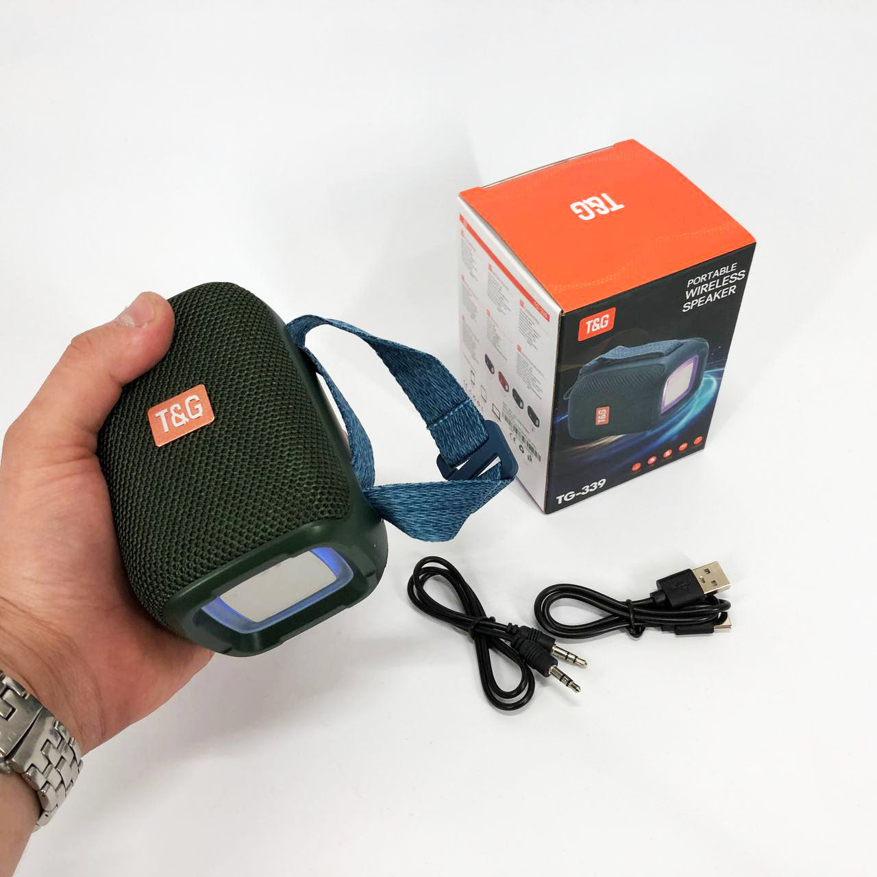 Портативная Bluetooth колонка TG339 5W с RGB подсветкой, аккумуляторная колонка для музыки. Цвет: зеленый