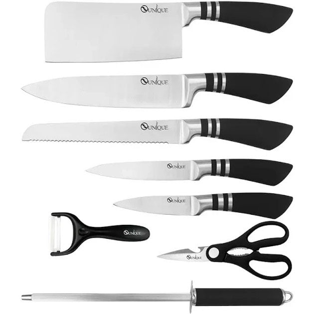 Набор ножей UNIQUE UN-1835 9 предметов точилка овощечистка нержавеющая сталь на подставке