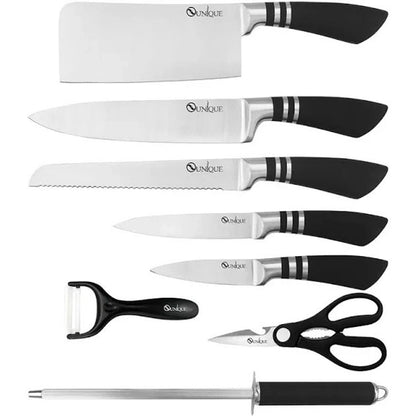 Набор ножей UNIQUE UN-1835 9 предметов точилка овощечистка нержавеющая сталь на подставке