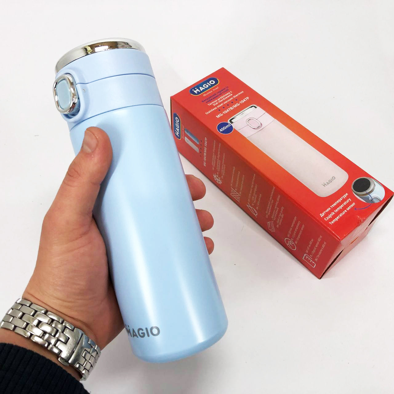 Термос SMART MAGIO MG-1047B вакуумный 400 мл, Умный термос с датчиком температуры, Термос походный