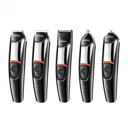 Машинка для стрижки 5в1 Geemy GM-853 стайлер, бритва, триммер на аккумуляторе нержавеющая сталь 6 насадок