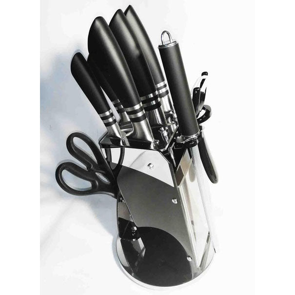 Набор ножей UNIQUE UN-1835 9 предметов точилка овощечистка нержавеющая сталь на подставке