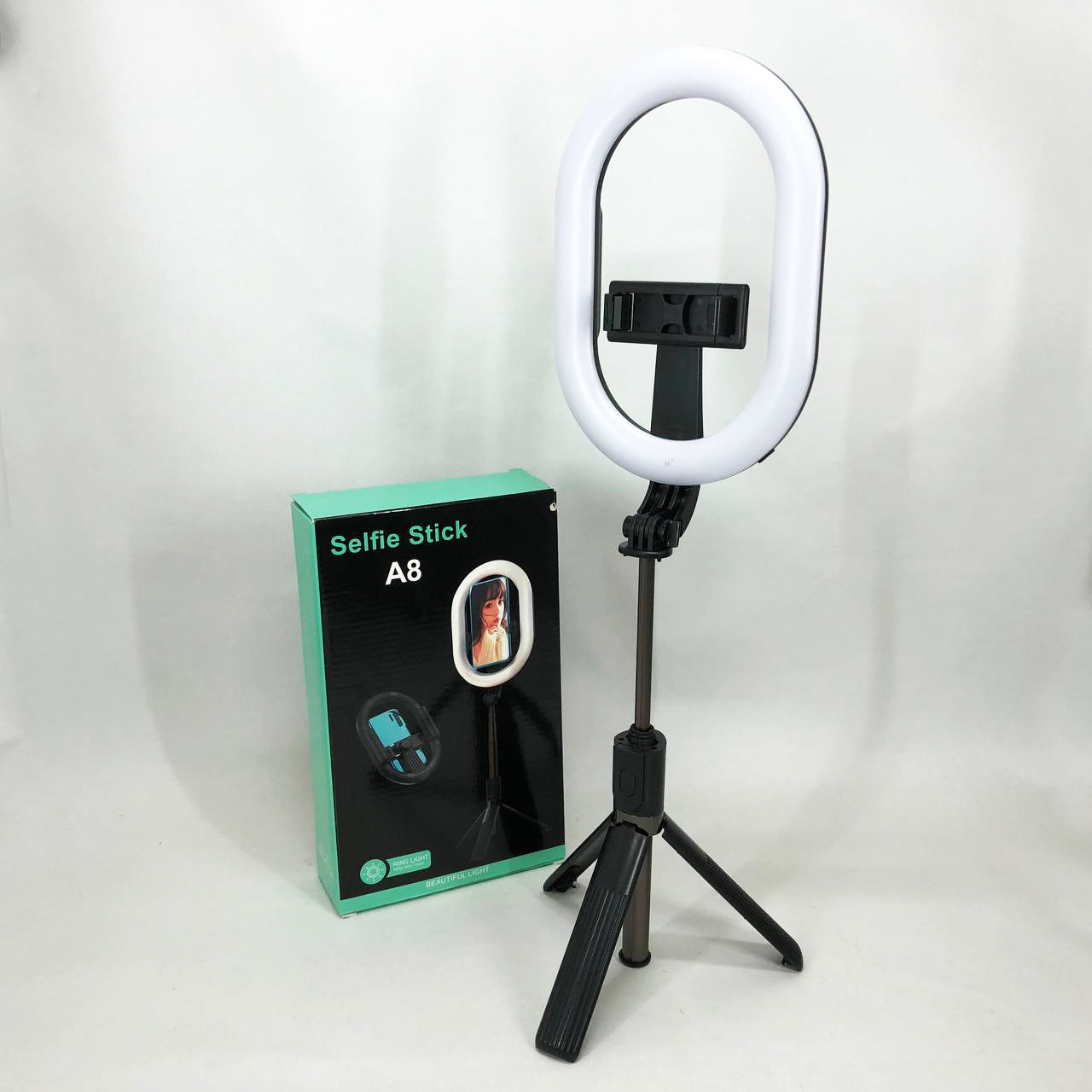 Монопод-штатив для селфи с кольцевой LED лампой Selfie Stick A8 телескопический с пультом и Bluetooth