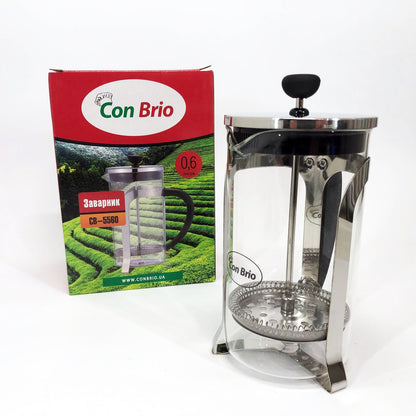 Френч-пресс Заварник для чая и кофе Con Brio CB-5560 600 мл, Чайник самовар стеклянный для заварки