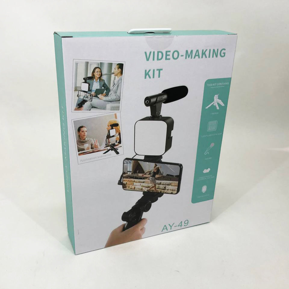 Набор блогера 4в1, тренога для телефона с микрофоном и вспышкой Штатив трипод для селфи и видео