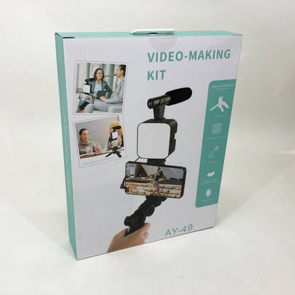 Набор блогера 4в1, тренога для телефона с микрофоном и вспышкой Штатив трипод для селфи и видео