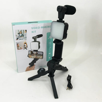 Набор блогера 4в1, тренога для телефона с микрофоном и вспышкой Штатив трипод для селфи и видео
