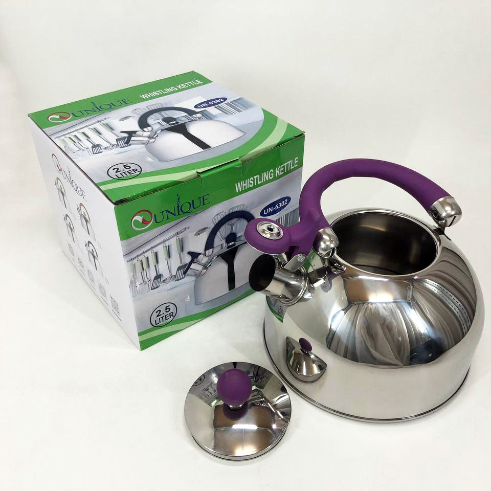 Чайник Unique со свистком UN-5302 2.5 л, красивый чайник для газовой плиты. Цвет: фиолетовый