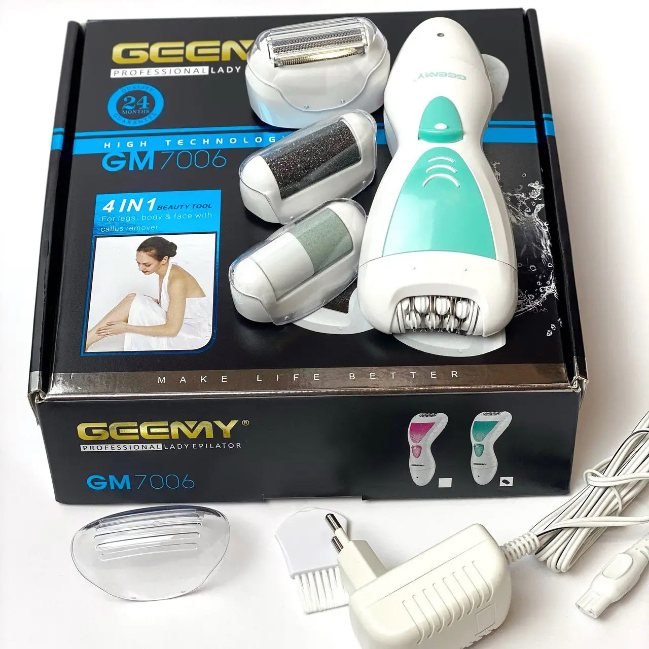 Эпилятор Gemei GM-7006 4в1 - Профеcсиональный беспроводной эпилятор бритва с насадками триммер + пемза