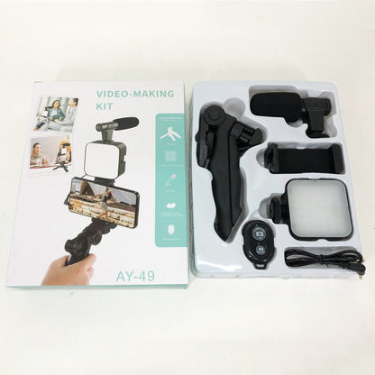 Набор блогера 4в1, тренога для телефона с микрофоном и вспышкой Штатив трипод для селфи и видео