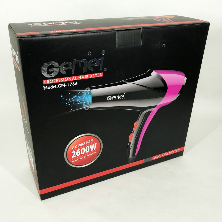 Фен GEMEI GM-1766 2.6кВт АС, женский фен для волос, электрофен для волос. Цвет: фиолетовый