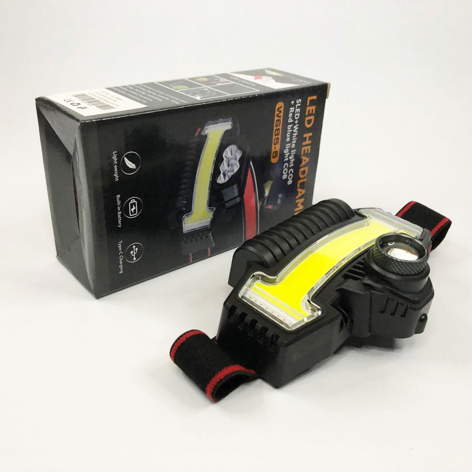 Налобный фонарик Bailong BL-W685-LTS+COB+RGB, 5 режимов, водостойкий, ударостойкий, USB кабель Type-c