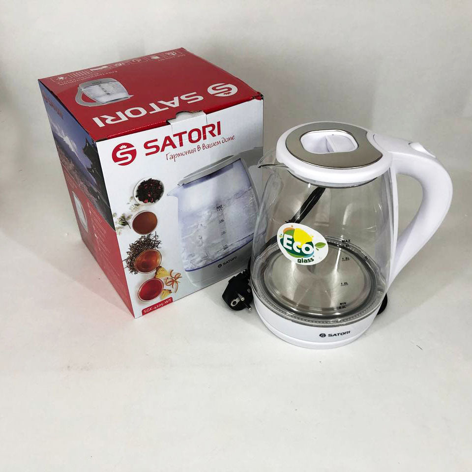 Электрочайник Satori SGK-4105-WT 1.8 л 1500 Вт, стильный электрический чайник, чайники с подсветкой