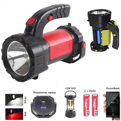 Ручний акумуляторний ліхтар T80C-5W+COB (white/red) із функцією Power Bank. Колір: червоний