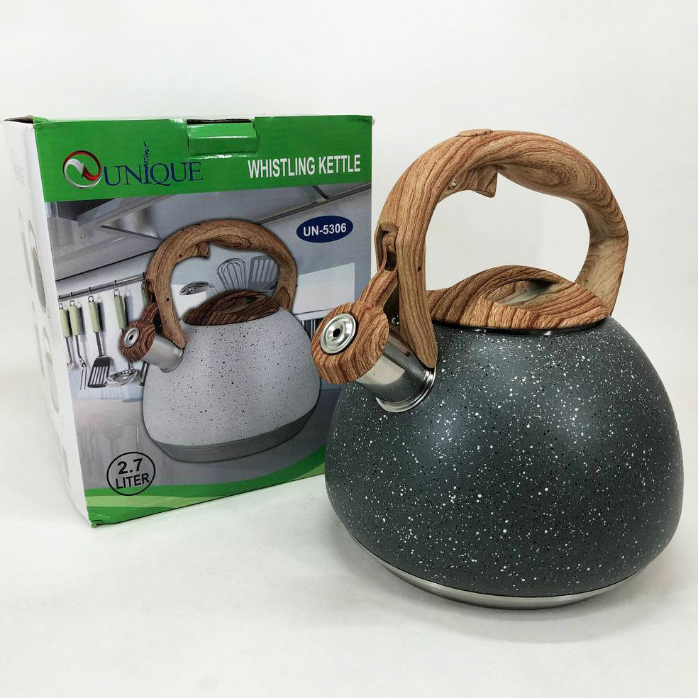 Чайник Unique со свистком UN-5306 2,7л мрамор, для газовых плит, чайник нержавейка. Цвет: темно-серый
