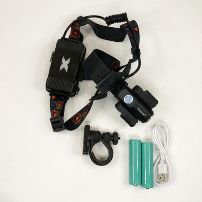 Фонарь налобный W602-T6-2XPE Bike с велокреплением 2x18650, светодиодный фонарь на лоб, сверхмощный