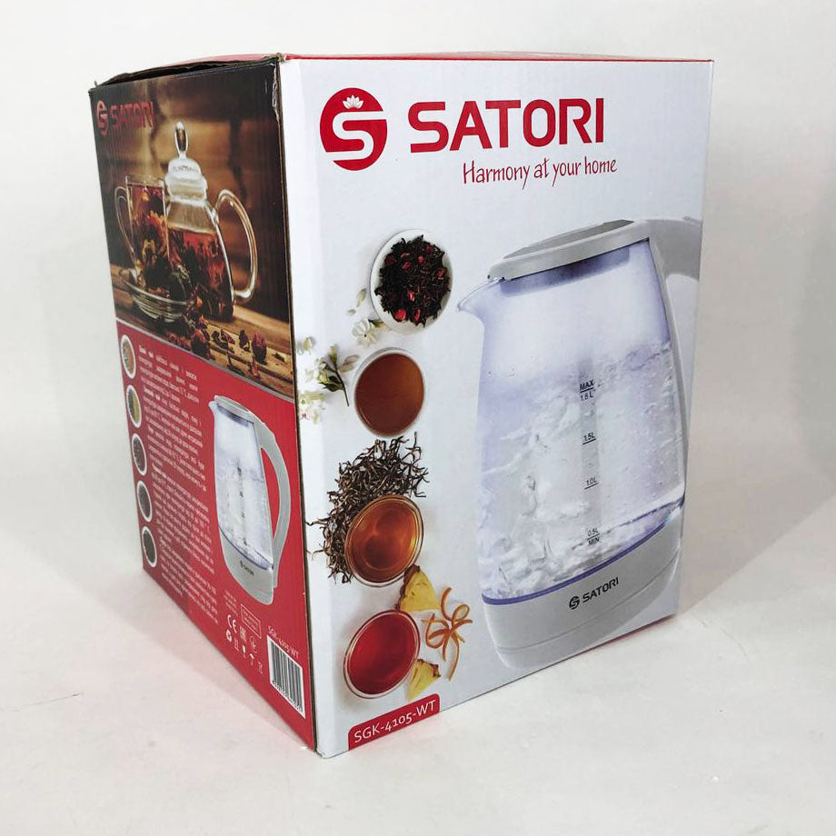 Электрочайник Satori SGK-4105-WT 1.8 л 1500 Вт, стильный электрический чайник, чайники с подсветкой