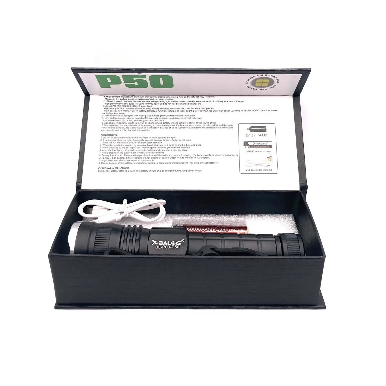 Фонарик ручной тактический Bailong BL-P03-P50, водонепроницаемый фонарик, ручной фонарик led
