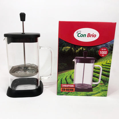 Френч-пресс Con Brio CB-6610В 1000 мл, Заварник для трав, Заварник стеклянный с прессом китайский