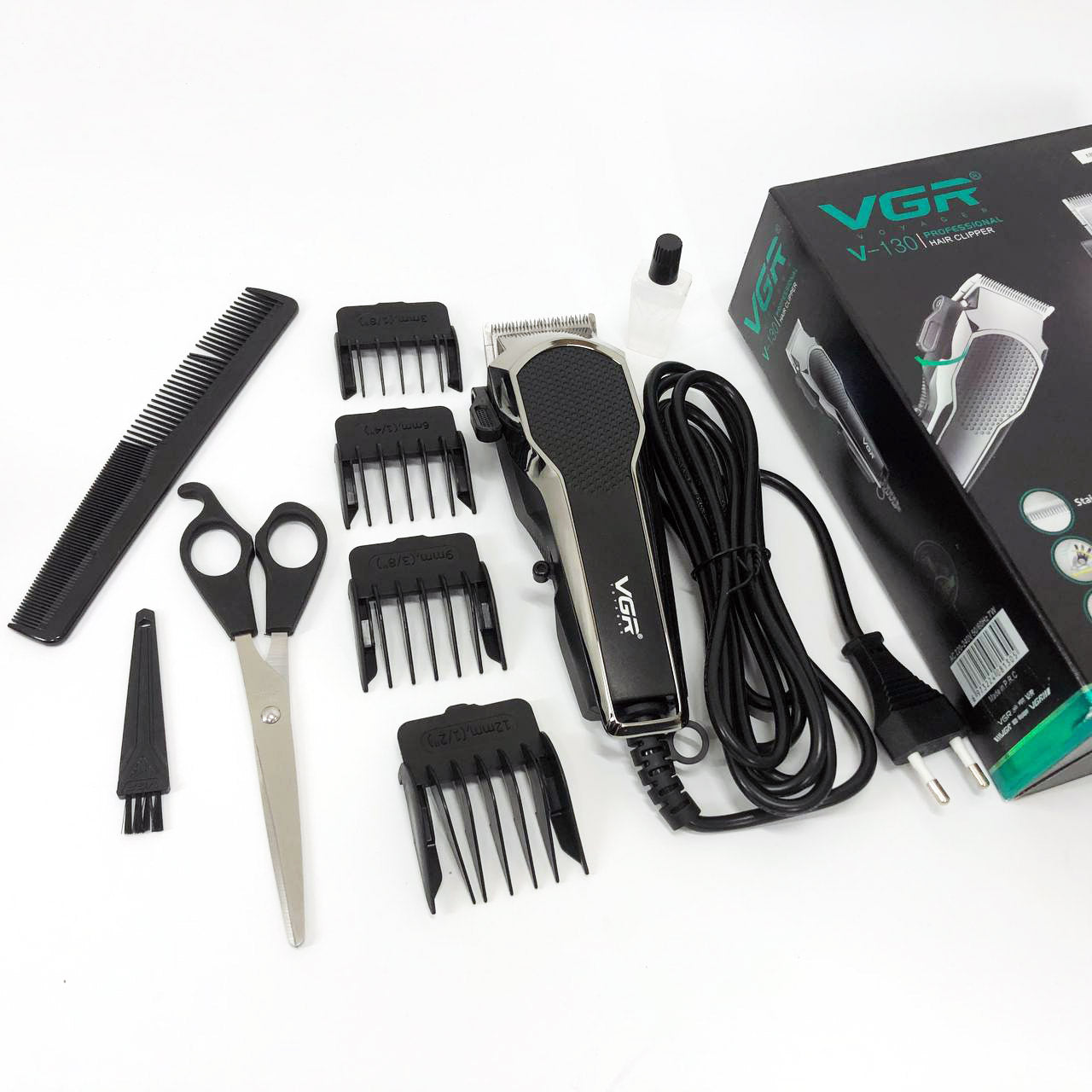 Машинка для стрижки VGR V-130 проводная профессиональная с насадками для окантовки триммер для волос