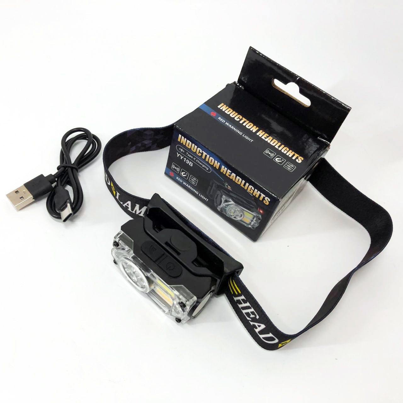 Фонарь налобный YY-19B-3SMD+2COB(white+yellow+red), Налобный фонарик с usb зарядкой