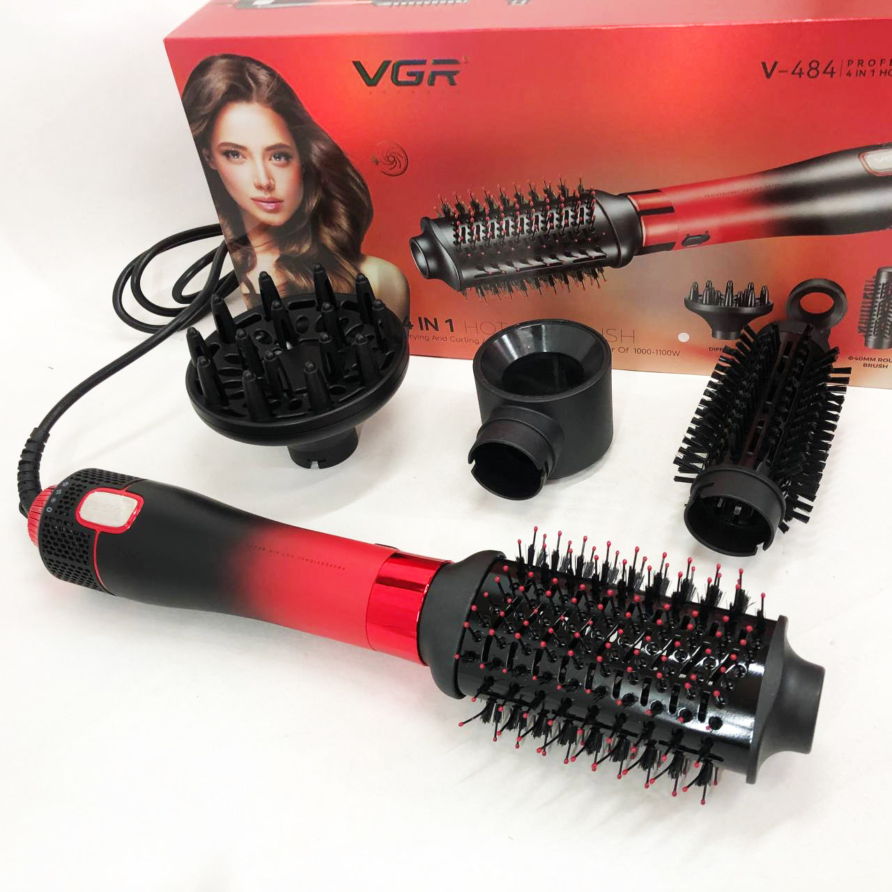 Фен-щітка стайлер VGR V-484 4 в 1. Колір: червоний