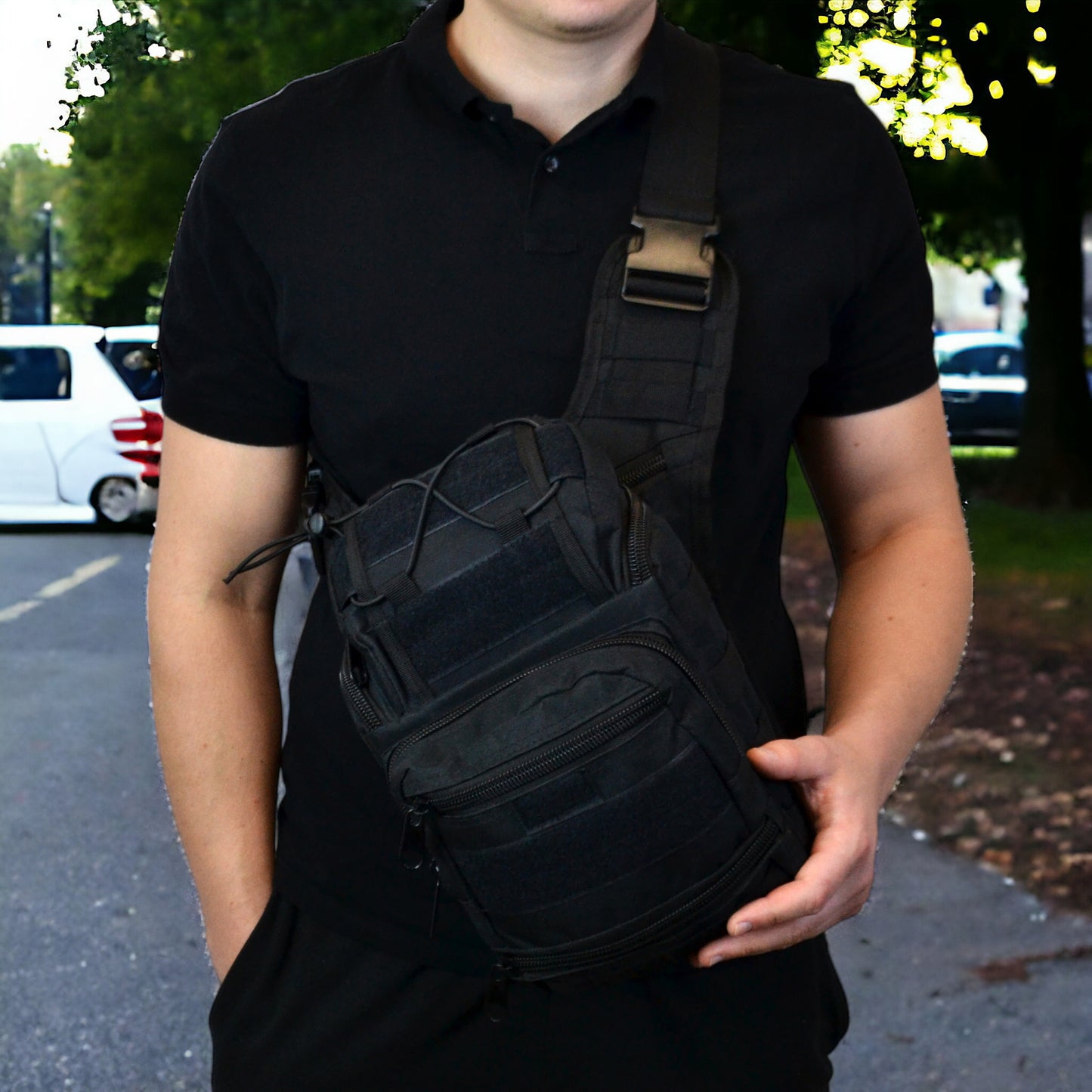 Тактична сумка чорна через плече військова велика нагрудна сумка ВСУ сумка універсальна армійська