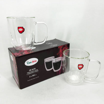 Набір скляних чашок із подвійними стінками з вушками Con Brio СВ-8435-2, 2шт, 350мл, з подвійним дном
