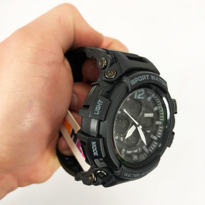 Часы наручные мужские SKMEI 1343BK BLACK, часы тактические противоударные. Цвет: черный