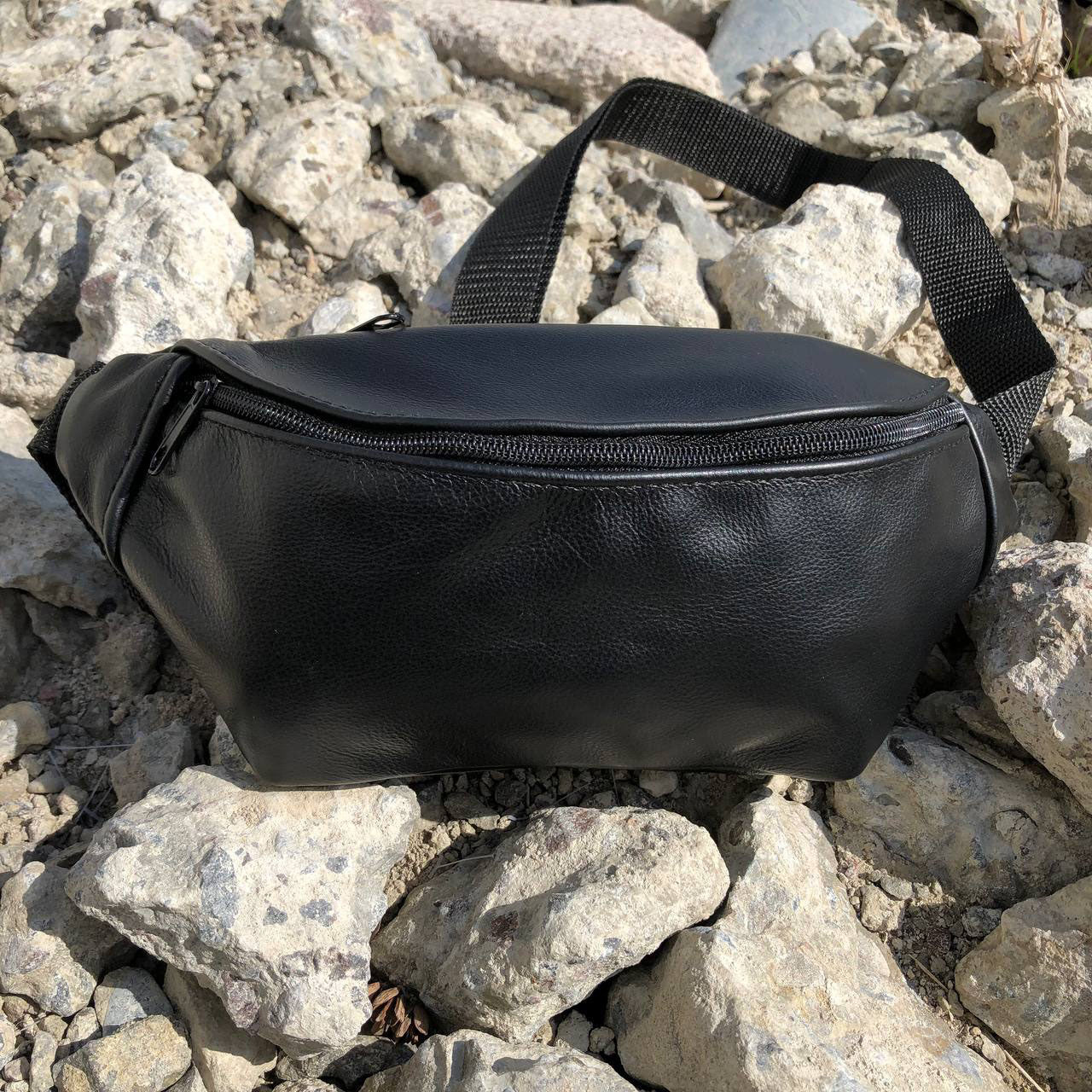 Кожаная бананка, мужская женская сумка из натуральной кожи, черная барсетка