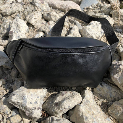 Кожаная бананка, мужская женская сумка из натуральной кожи, черная барсетка