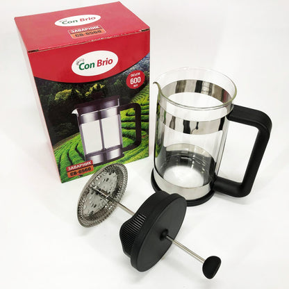 Френч-пресс Заварник для чая и кофе Con Brio CB-6560 600 мл, Чайник заварочный стеклянный качественный