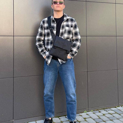 Тактический мессенджер, Мужская сумка черная тканевая, Мужская сумка через плечо кожа