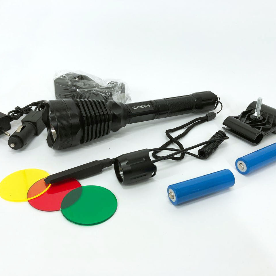 Фонарь тактический Police Q2800-T6 18650 х 2, заряжается от сети 220В и авто ЗУ 12В, выносная кнопка