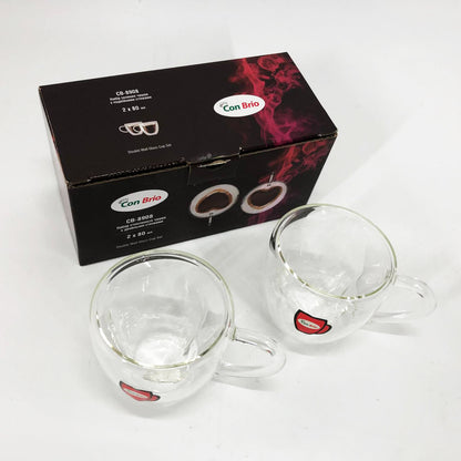 Набір скляних чашок із подвійними стінками (серце) Con Brio СВ-8908-2, 2шт, 80мл