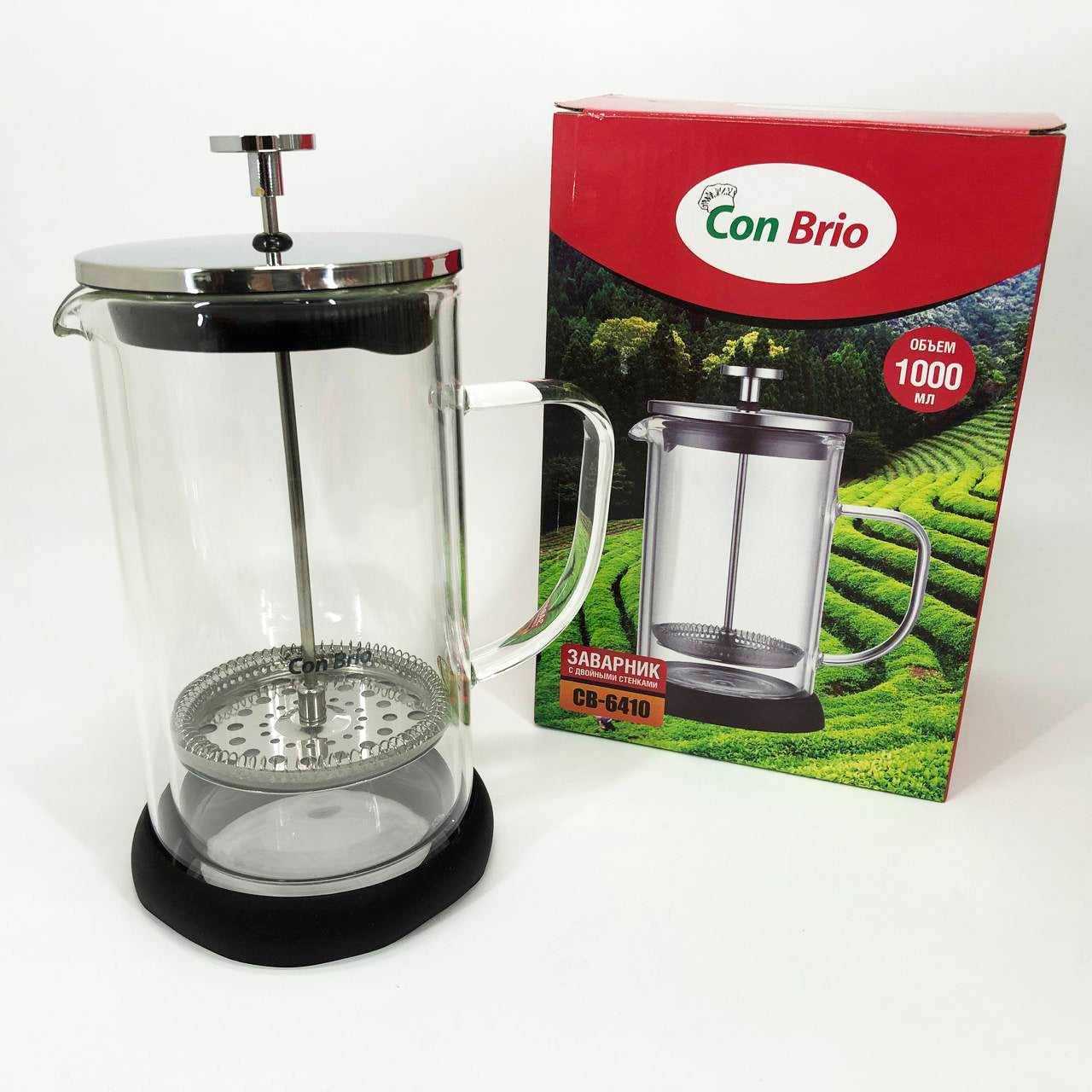 Заварник с двойными стенками Con Brio 1л CB-6410, Френч-пресс с поршнем, Френч-пресс с ручкой