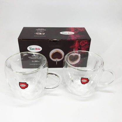 Набір скляних чашок із подвійними стінками (серце) Con Brio СВ-8930-2, 2шт, 300мл