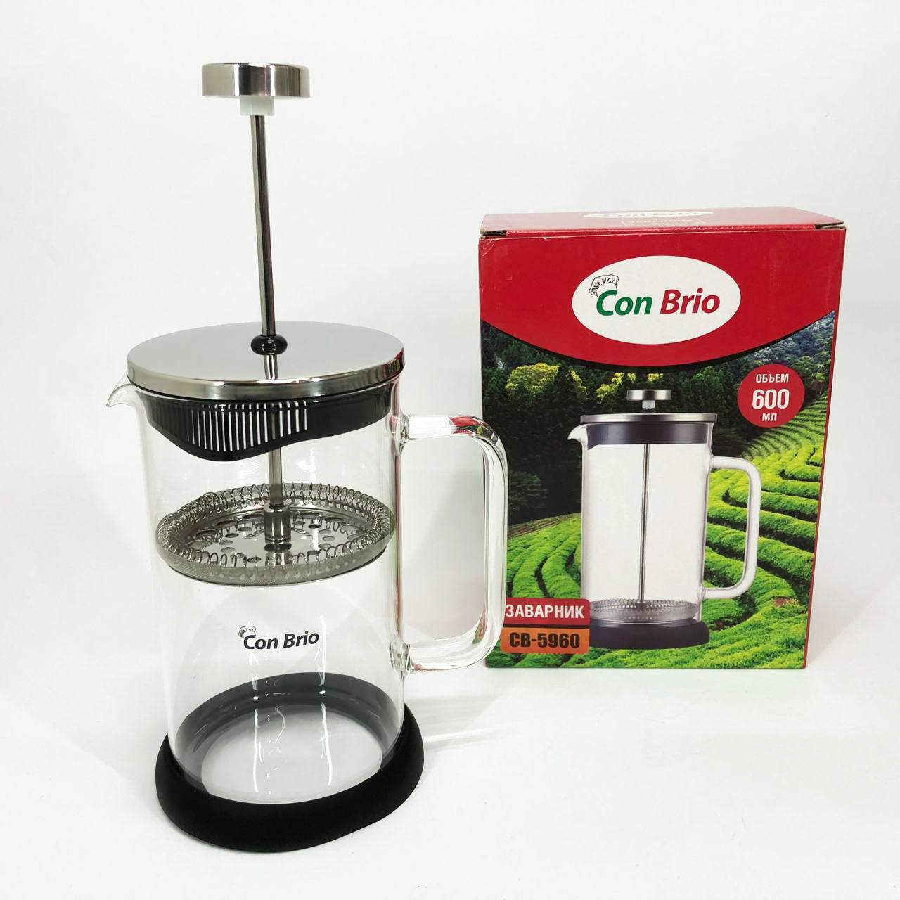 Френч-пресс Con Brio СВ-5960 600 мл, Стильный чайник для заварки, Стильный стеклянный заварочный чайник