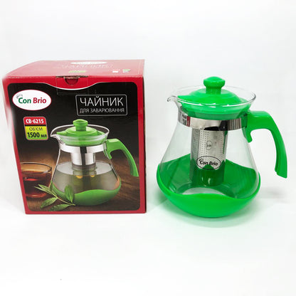Чайник заварочный Con Brio Green CB-6215 1,5 л, Чайник самовар стеклянный. Цвет: зеленый