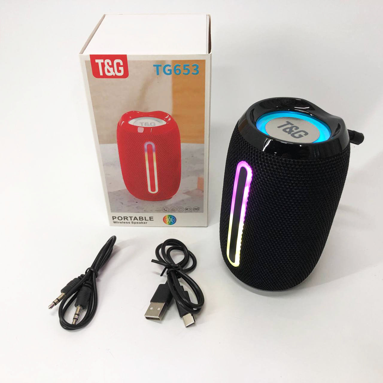 Портативная Bluetooth-колонка TG653 USB с ремешком, аккумуляторная колонка для музыки. Цвет: черный