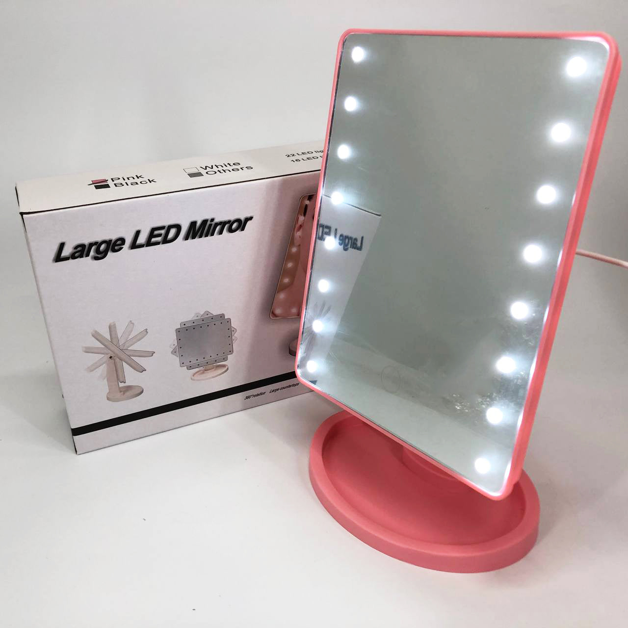 Зеркало для макияжа с 16 LED подсветкой Mirror, косметическое зеркало с подсветкой. Цвет: розовый