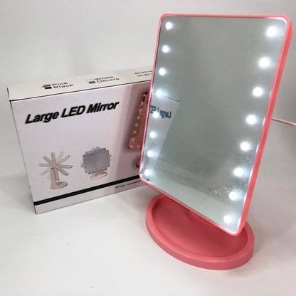Зеркало для макияжа с 16 LED подсветкой Mirror, косметическое зеркало с подсветкой. Цвет: розовый