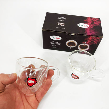 Набір скляних чашок із подвійними стінками (серце) Con Brio СВ-8908-2, 2шт, 80мл