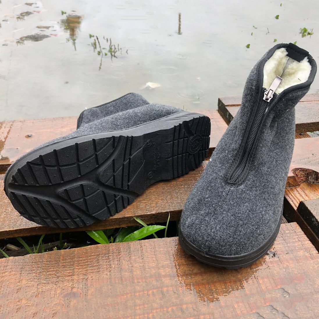 Черевики чоловічі утеплені на застібці 41 розмір, повстяні бурки, домашні чоловічі валянки. Колір: сірий