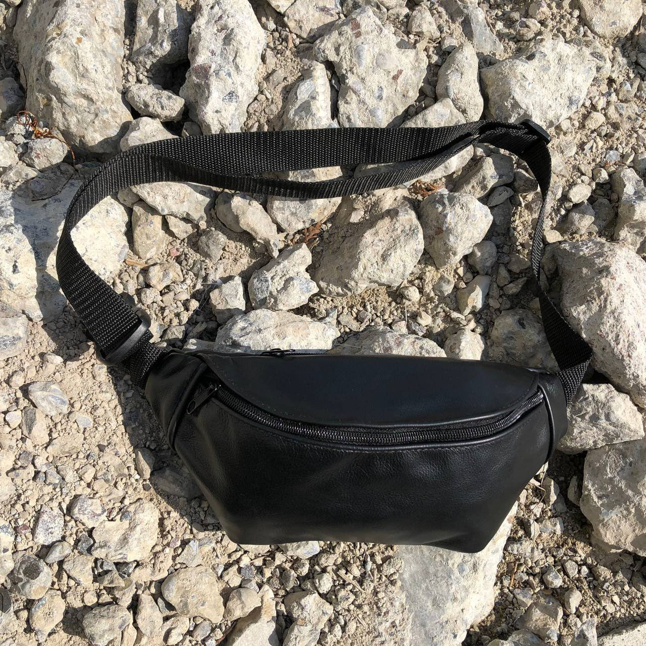 Кожаная бананка, мужская женская сумка из натуральной кожи, черная барсетка