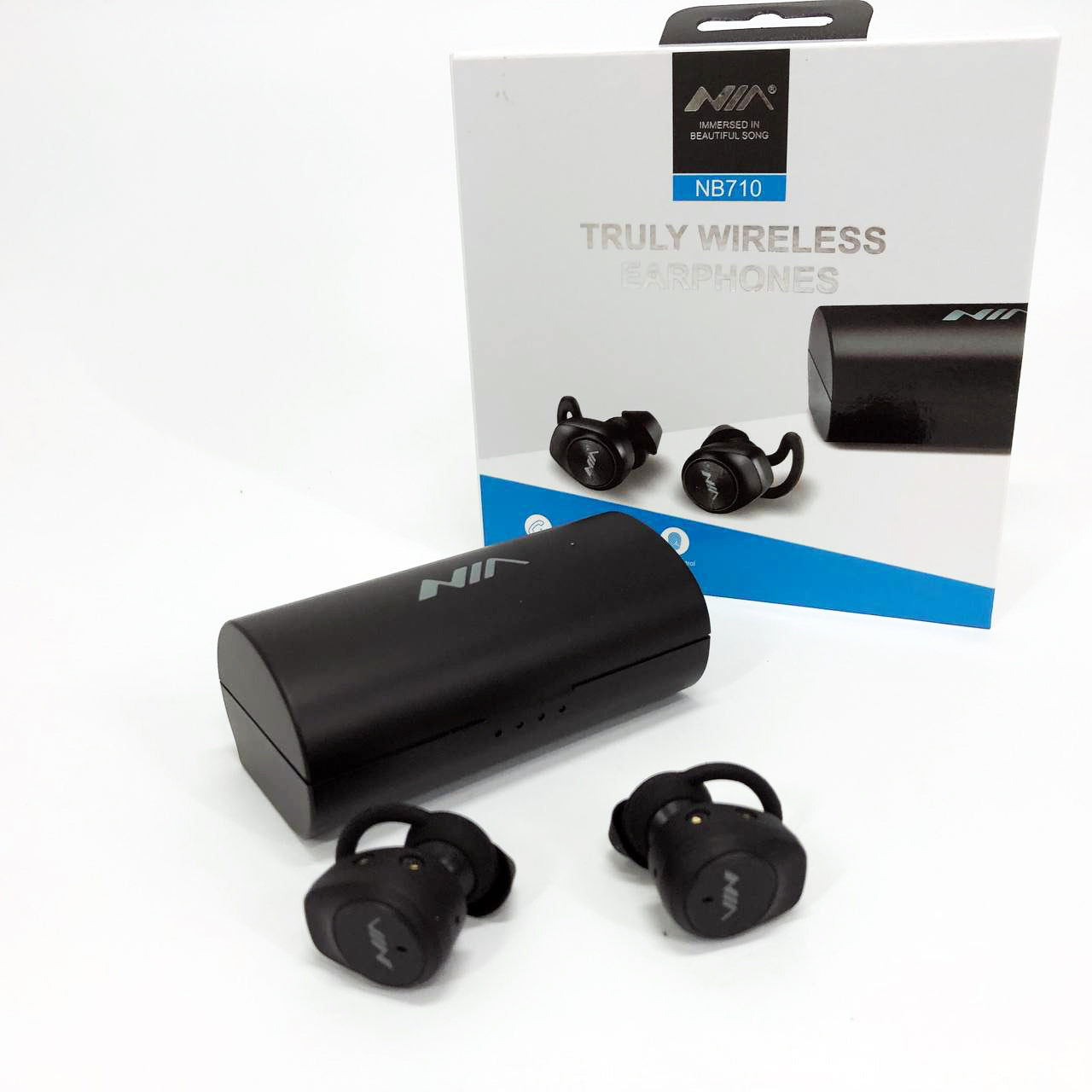 Наушники Bluetooth NIA NB710 с кейсом черные беспроводные, Наушники для тренировок сенсорные беспроводные