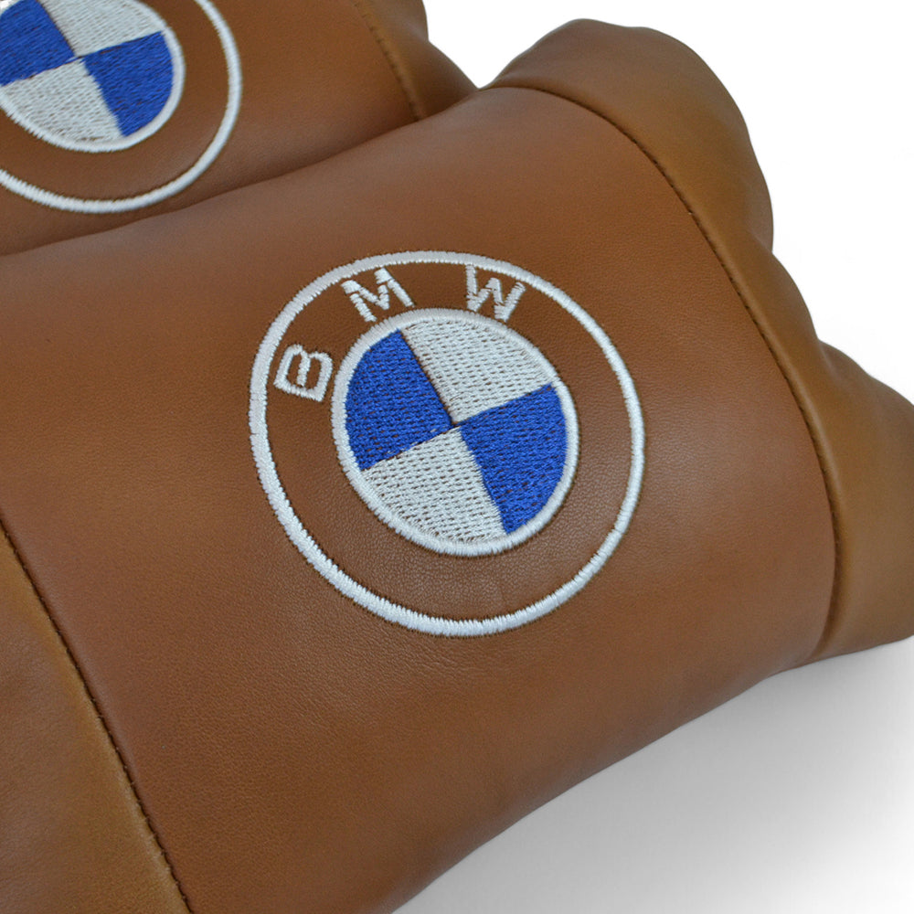 Комплект автоподушек 2шт из натуральной коричневой кожи для BMW. Ортопедическая подушка в авто БМВ