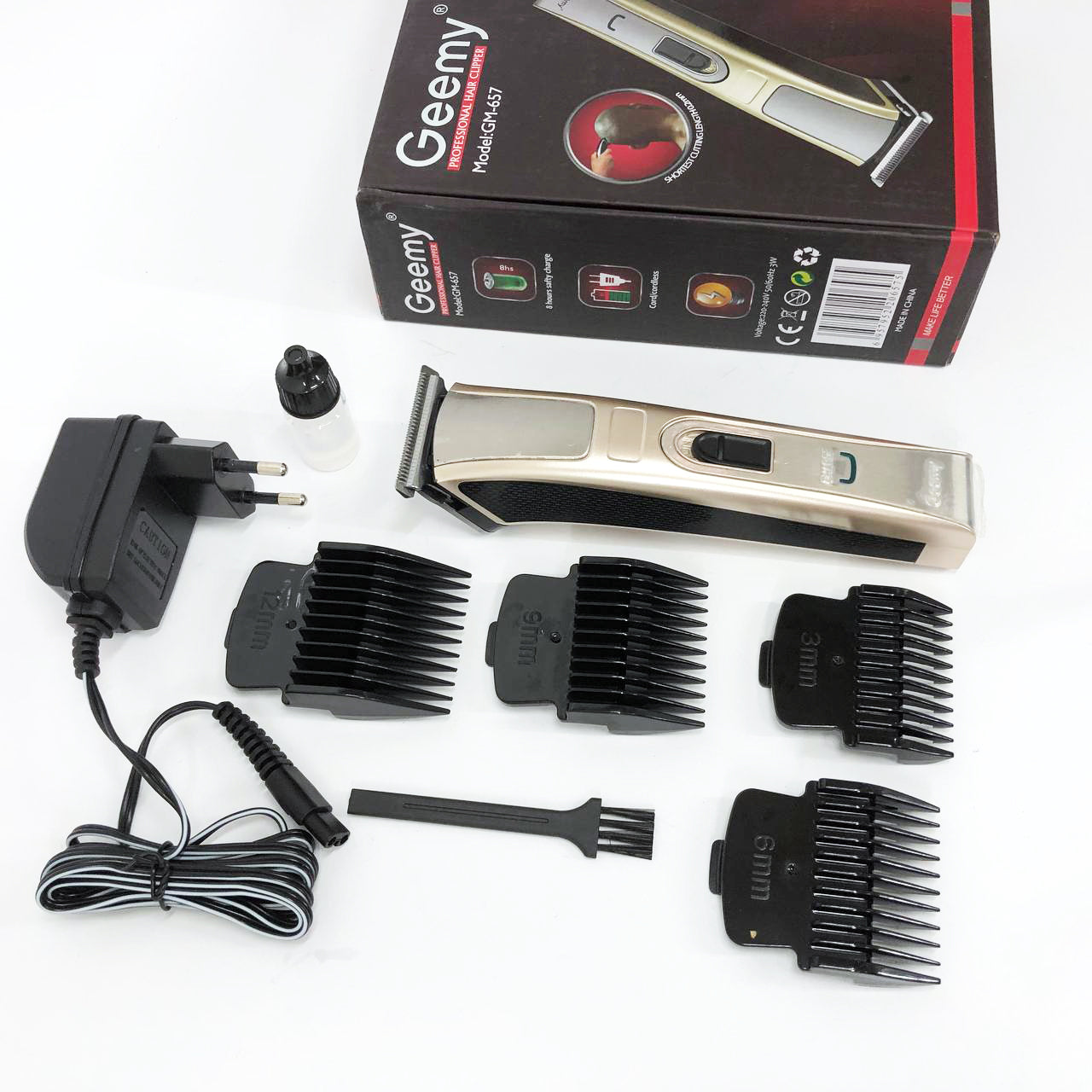 Машинка для стрижки Gemei GM-657 беспроводная с комплектом насадок, Парикмахерские машинки