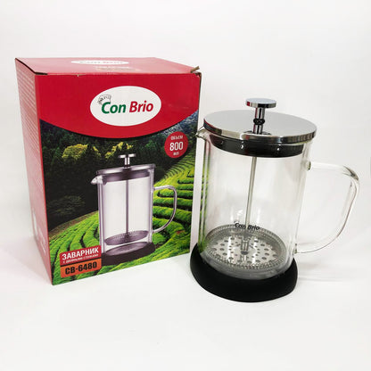 Френч-пресс с двойными стенками Con Brio CB-6480 800 мл, Заварник для чая с прессом многоразовый